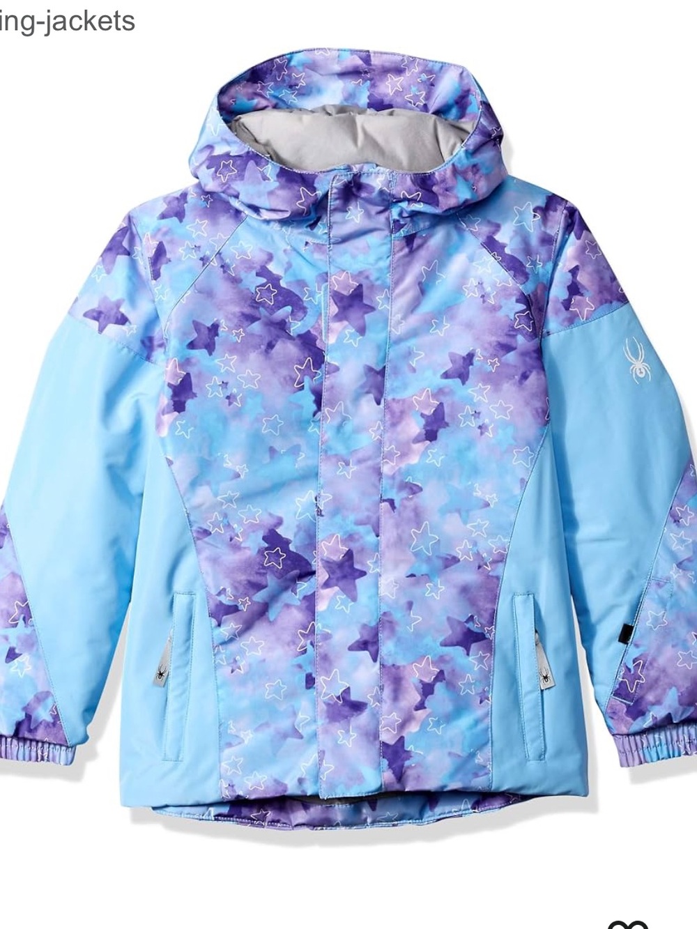 Spyder Kids Bitsy Charm Blue & Purple Star-Print Hooded Puffer Ski Jacket